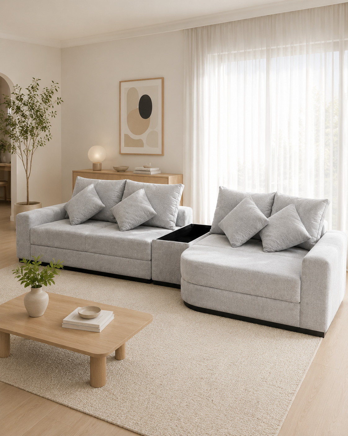 Talia Fabric Adjustable Backrest L-Shaped Sofa