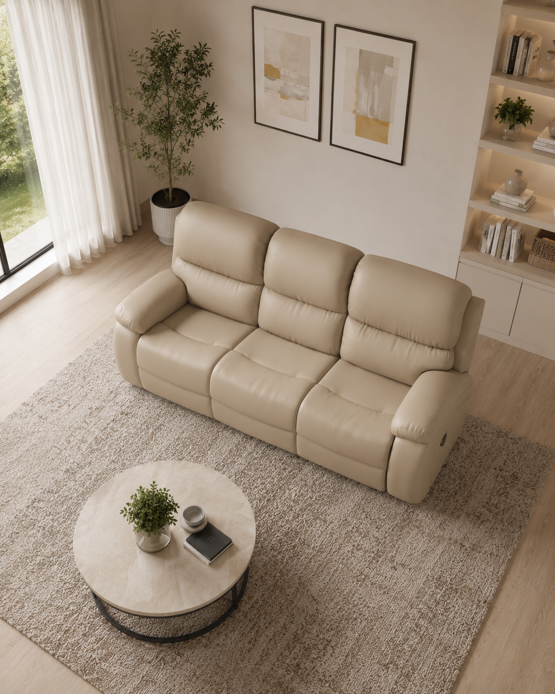 Brevon Cowhide Half-Leather Recliner Sofa