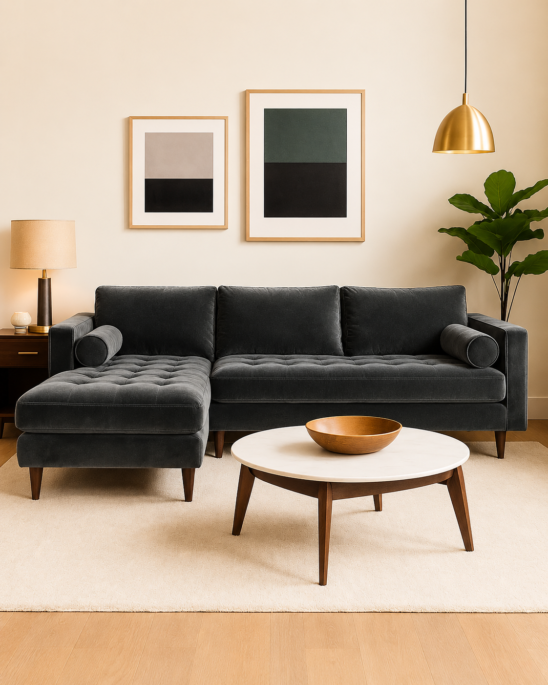 Langham Velvet Fabric Chaise Sofa