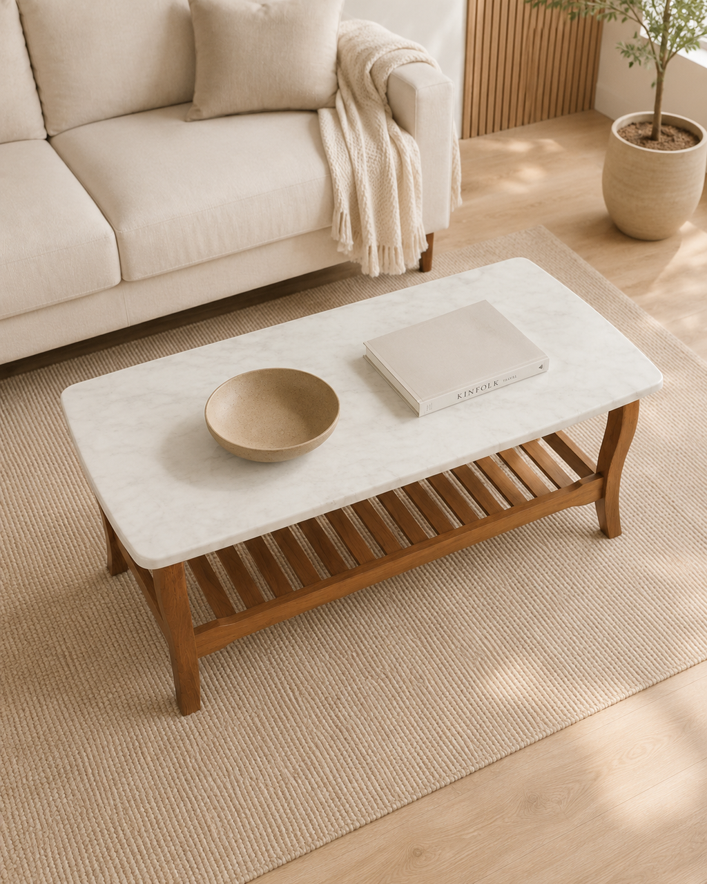 Calla Marble Wooden Coffee Table