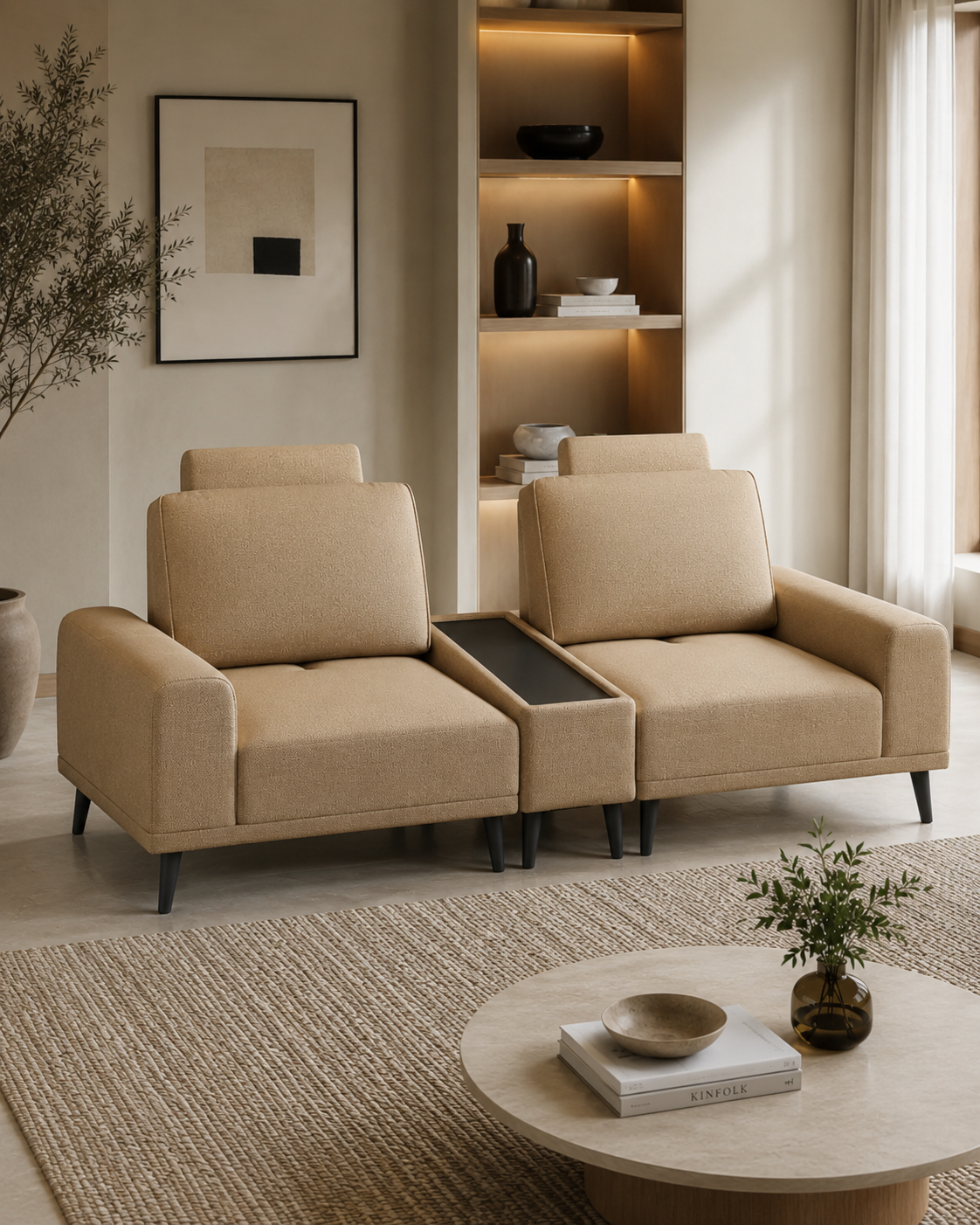 Fiora Fabric Adjustable Backrest Console Sofa