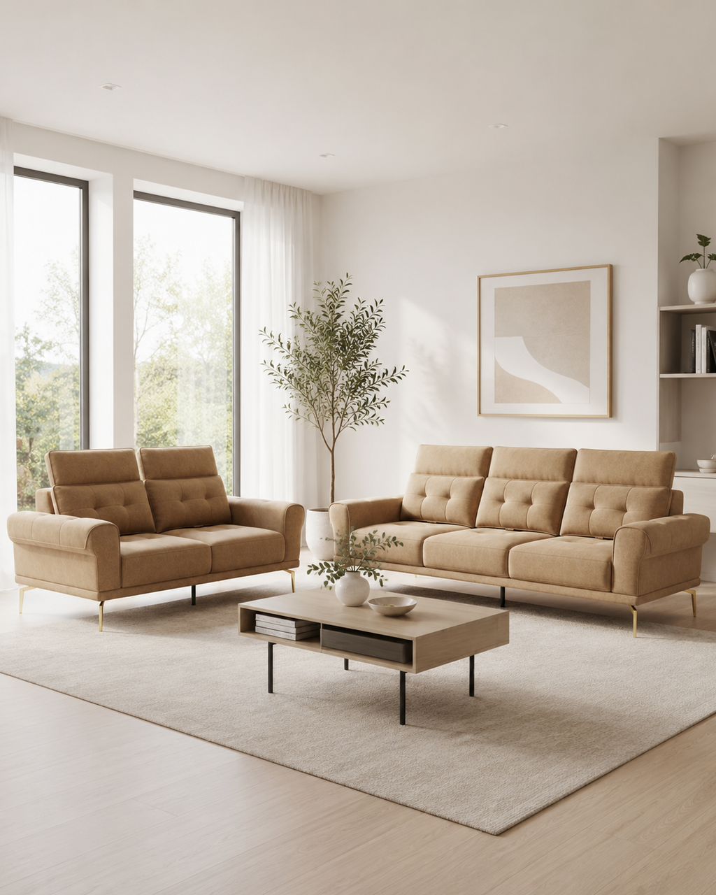 Sable Fabric Adjustable Headrest Sofa