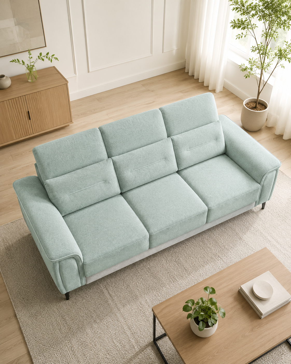 Ciela Fabric Adjustable Headrest Slider Sofa