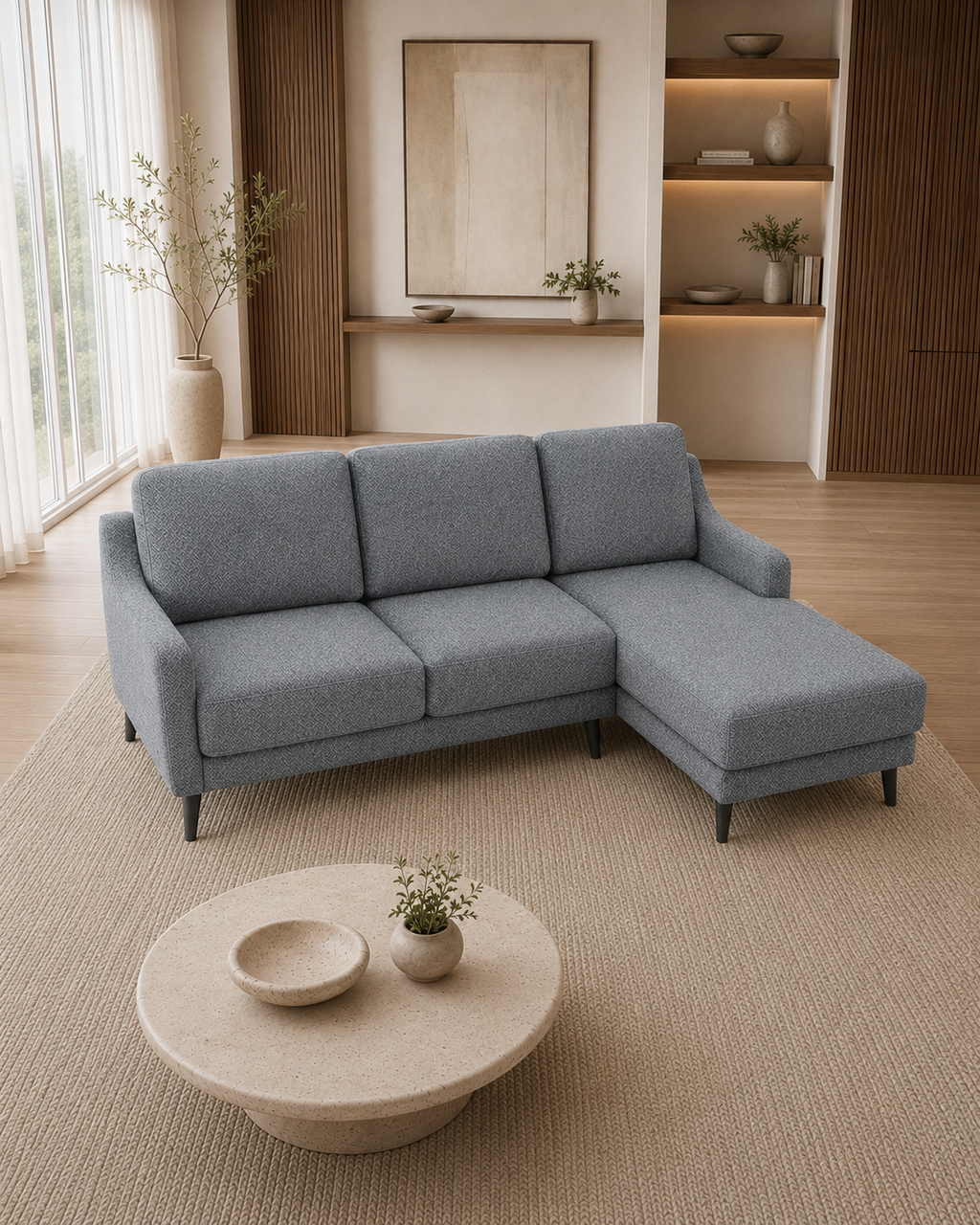 Slate Fabric L-Shaped Sofa