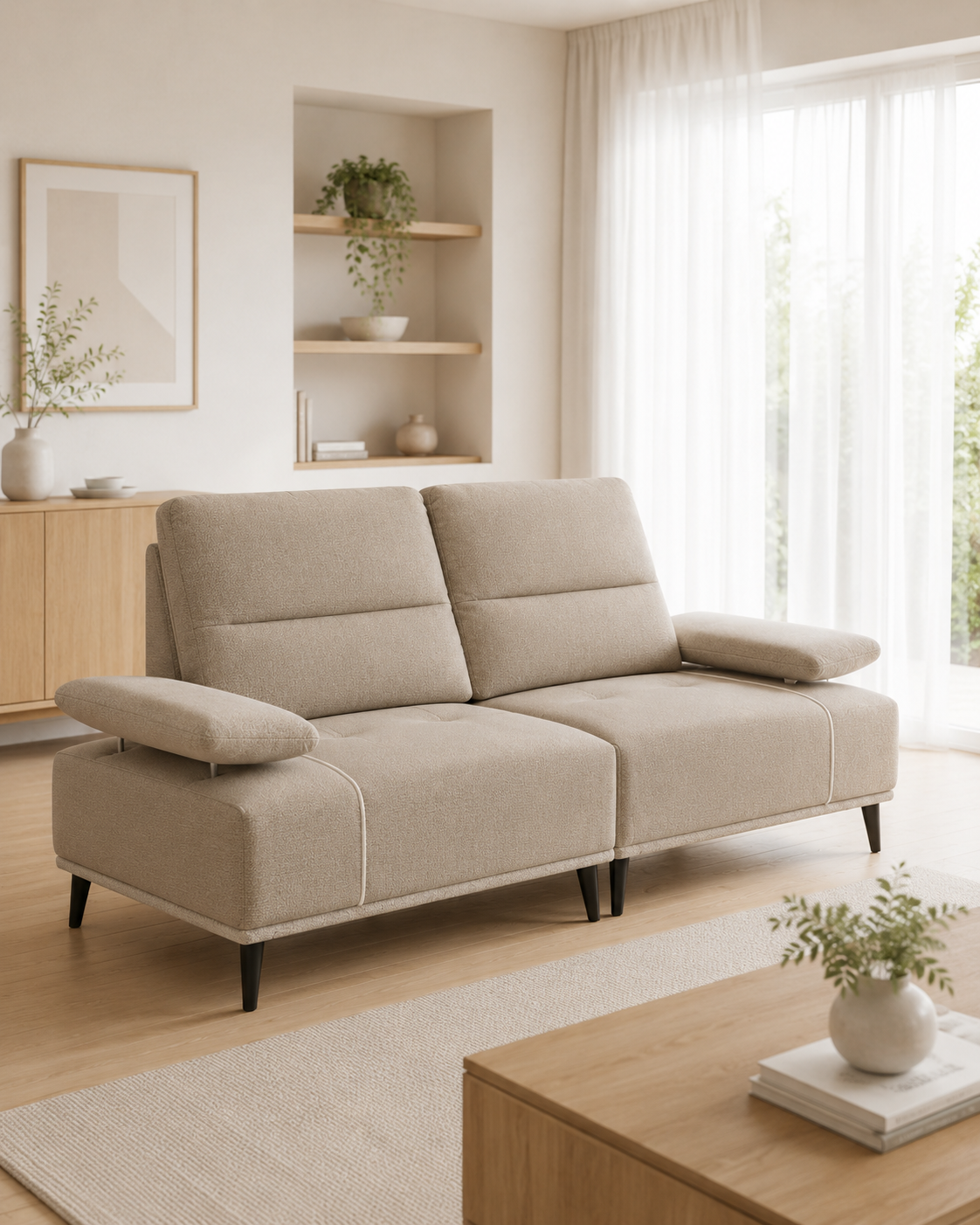 Celandra Fabric Adjustable Backrest & Armrest Sofa