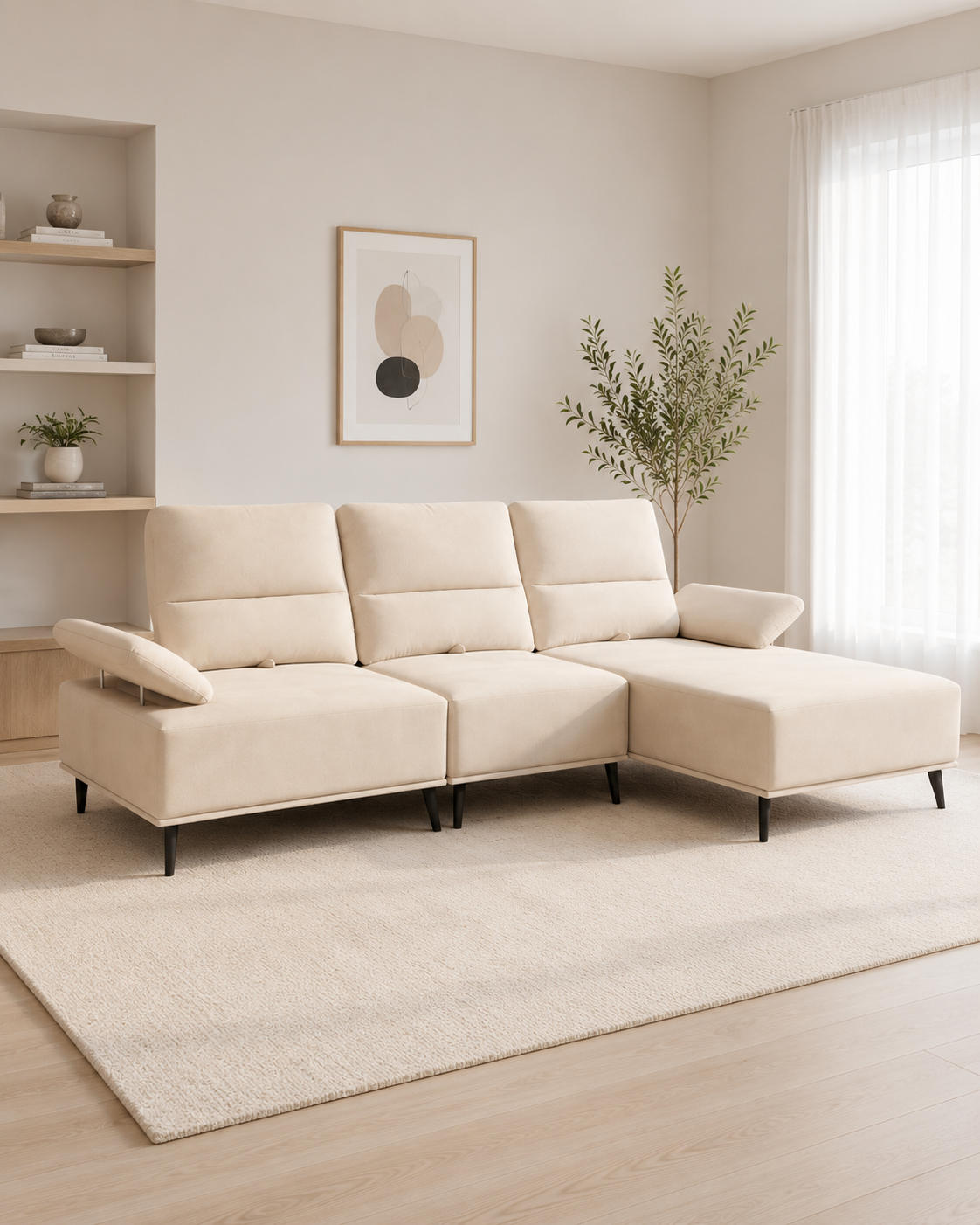 Novelle Fabric Adjustable Backrest & Armrest L-Shaped Sofa