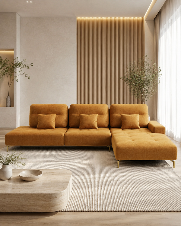 Saffron Fabric Adjustable Backrest Corner Sofa