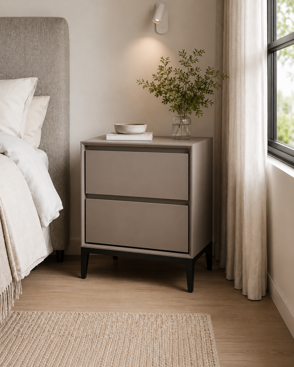 Aster Taupe Soft-Touch Bedside Table