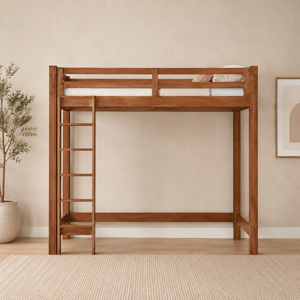 Alaire Wooden Loft Bed Frame (Cherry)