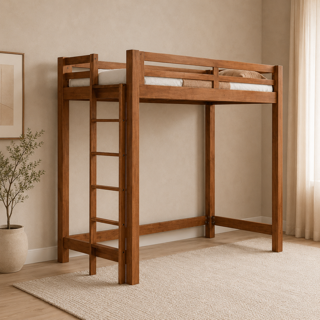 Alaire Wooden Loft Bed Frame (Cherry)