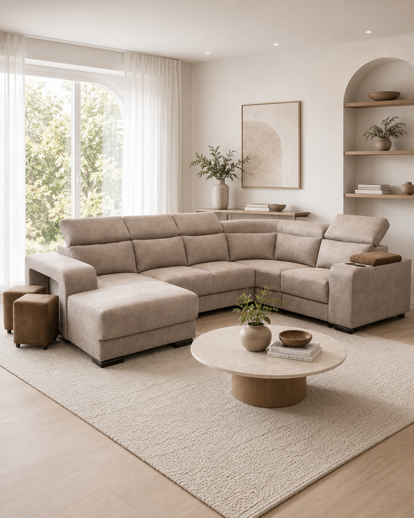 Linden Fabric Adjustable Headrest Sectional Sofa