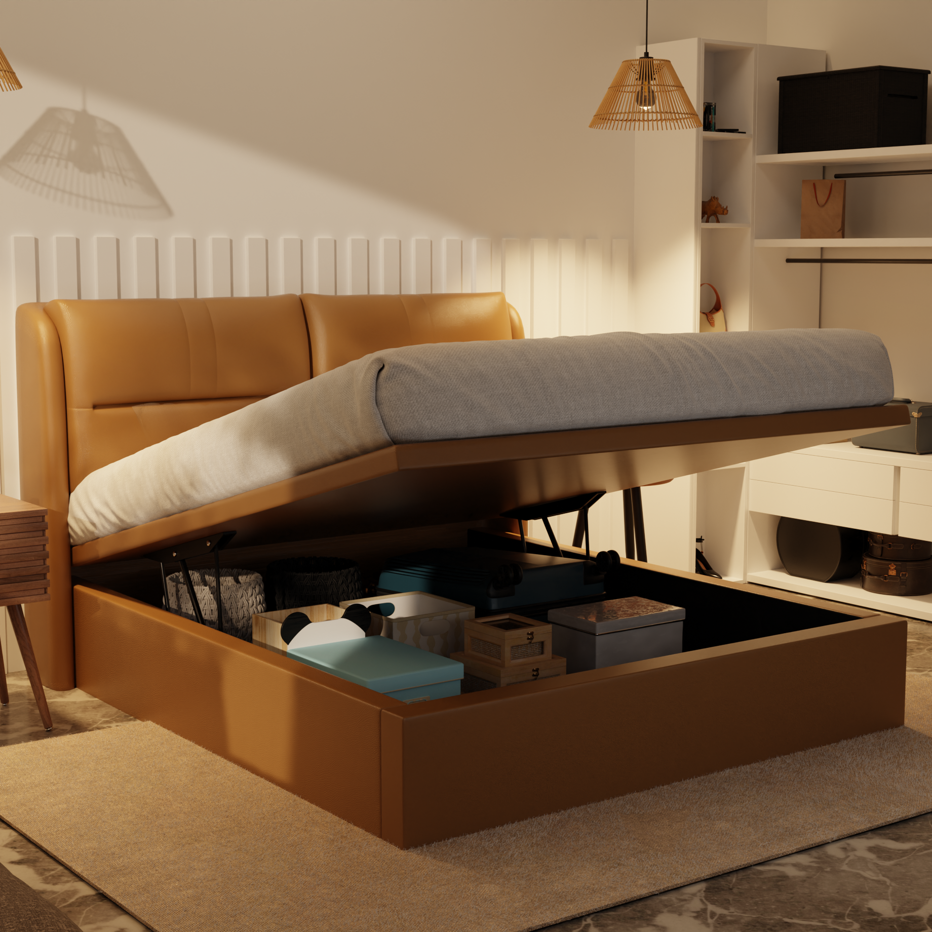 Linqe Genuine Leather Storage Bed (Gas Lift) by Esteller