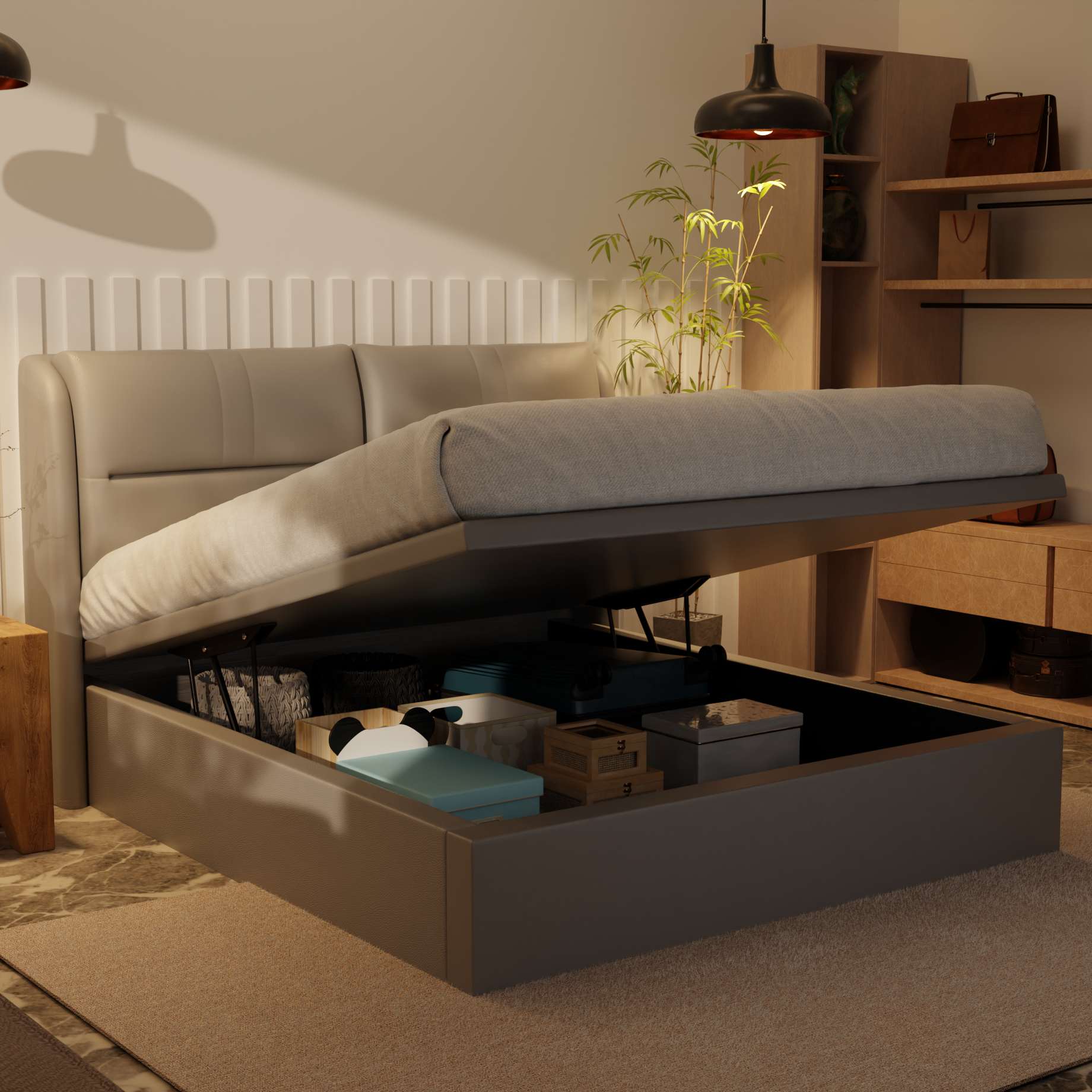 Linqe Genuine Leather Storage Bed (Gas Lift) by Esteller