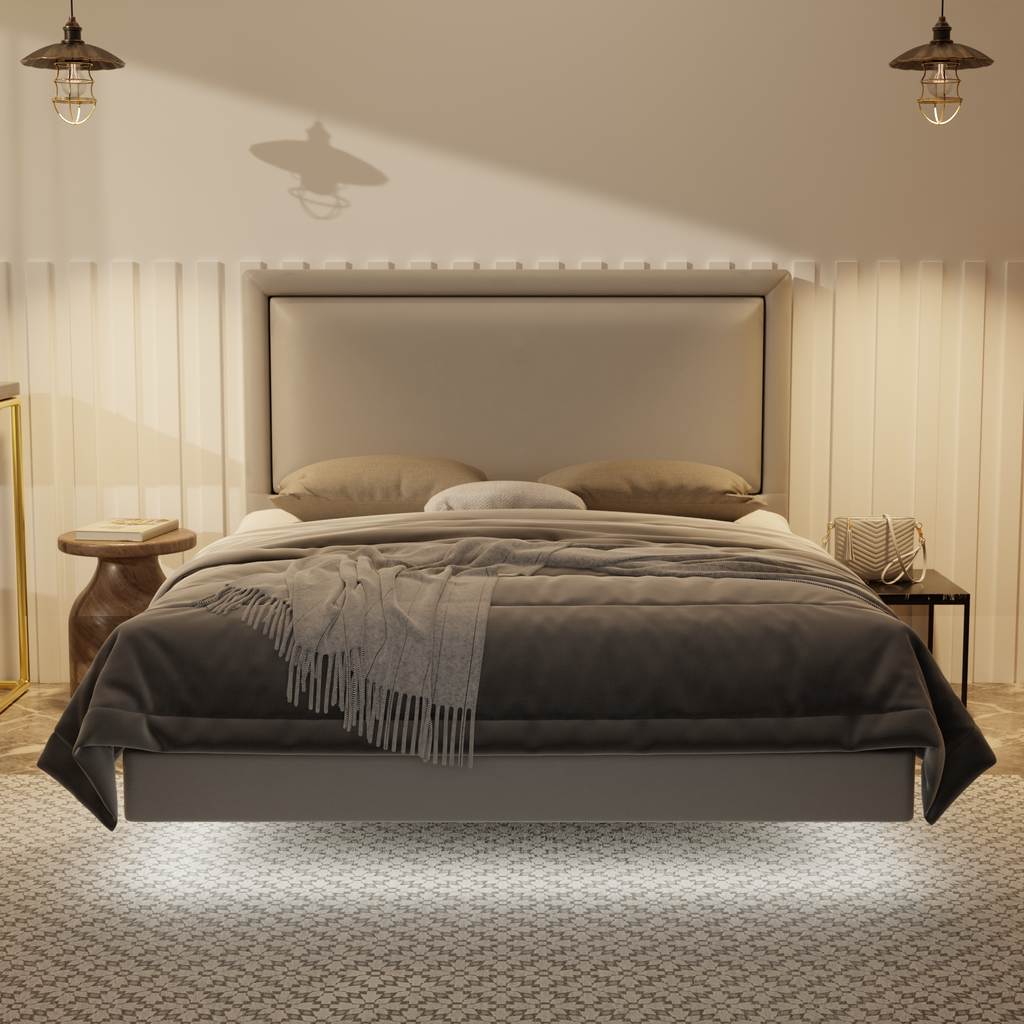 Jinny Genuine Leather Floating Bed Frame (With LED) by Esteller