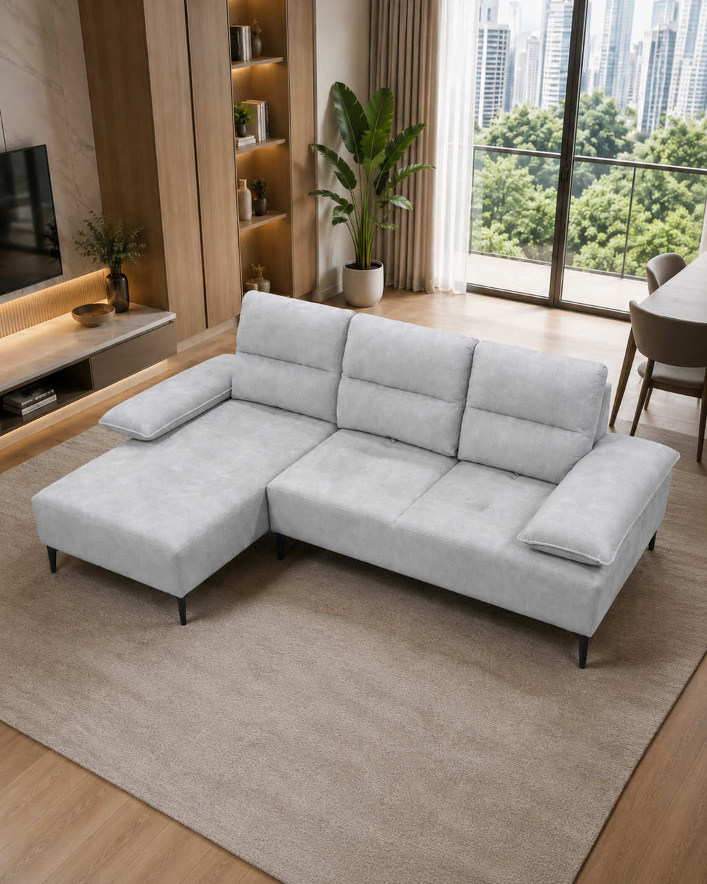 Elara Fabric Adjustable Backrest & Armrest L-Shaped Sofa