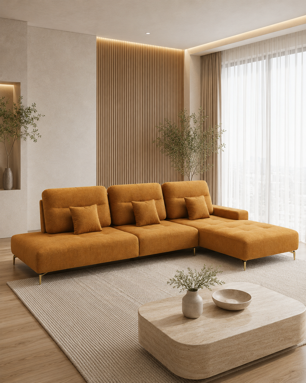 Saffron Fabric Adjustable Backrest Corner Sofa