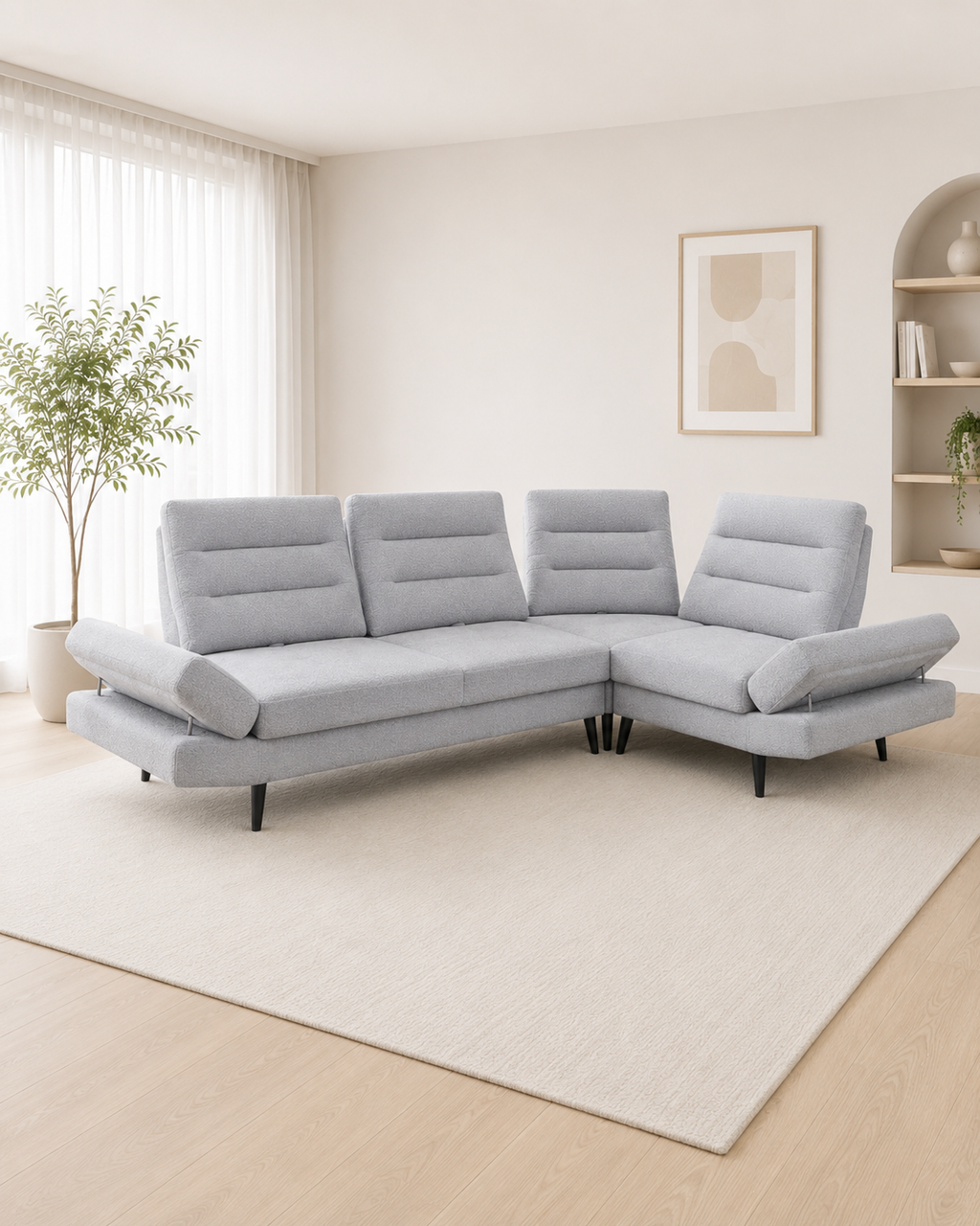 Oriel Fabric Adjustable Backrest & Armrest Corner Sofa