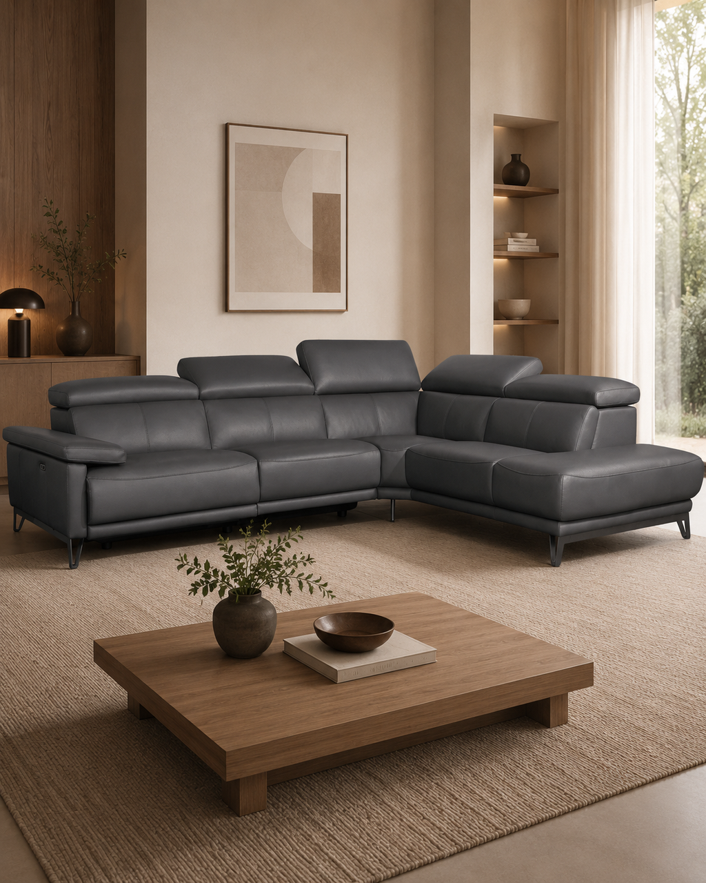 Langford Genuine Leather Recliner Sectional Sofa
