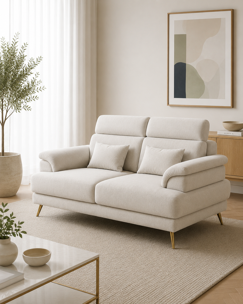 Lindenia Fabric Adjustable Backrest & Headrest Sofa