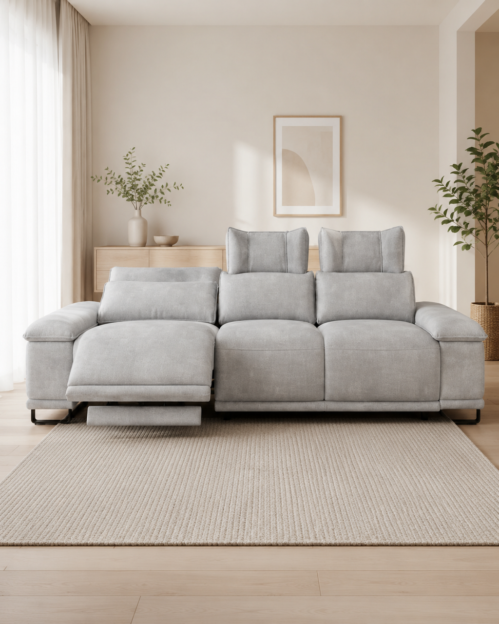 Mirelle Fabric Adjustable Headrest Recliner Sofa