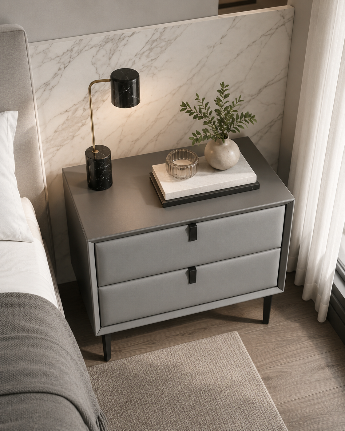 Veyra Grey Soft-Touch Bedside Table