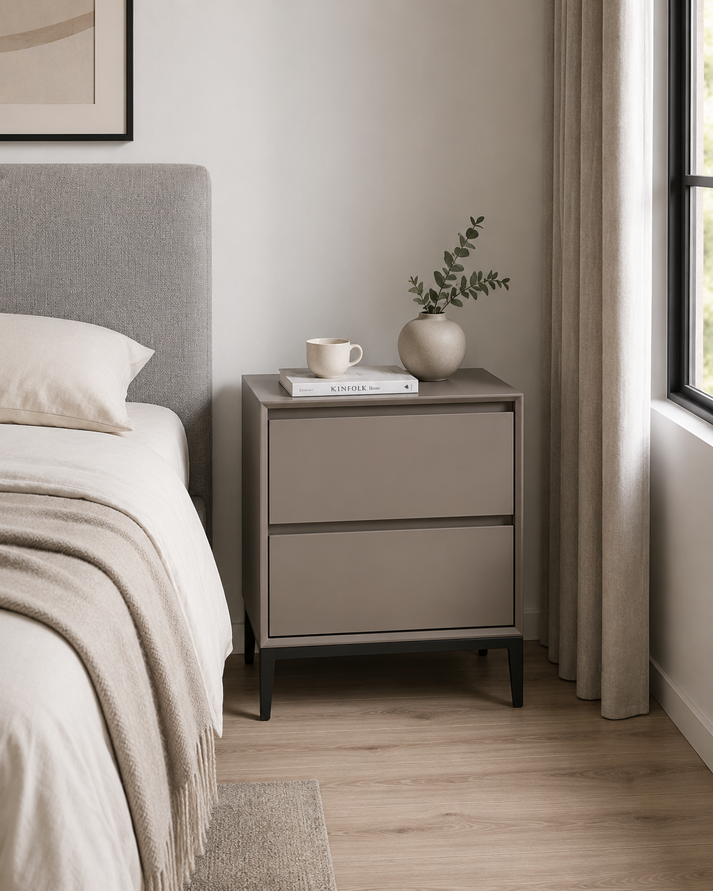 Aster Taupe Soft-Touch Bedside Table