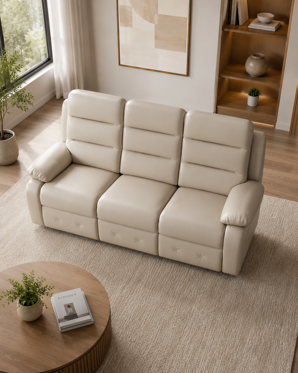 Alderon Cowhide Half-Leather Recliner Sofa