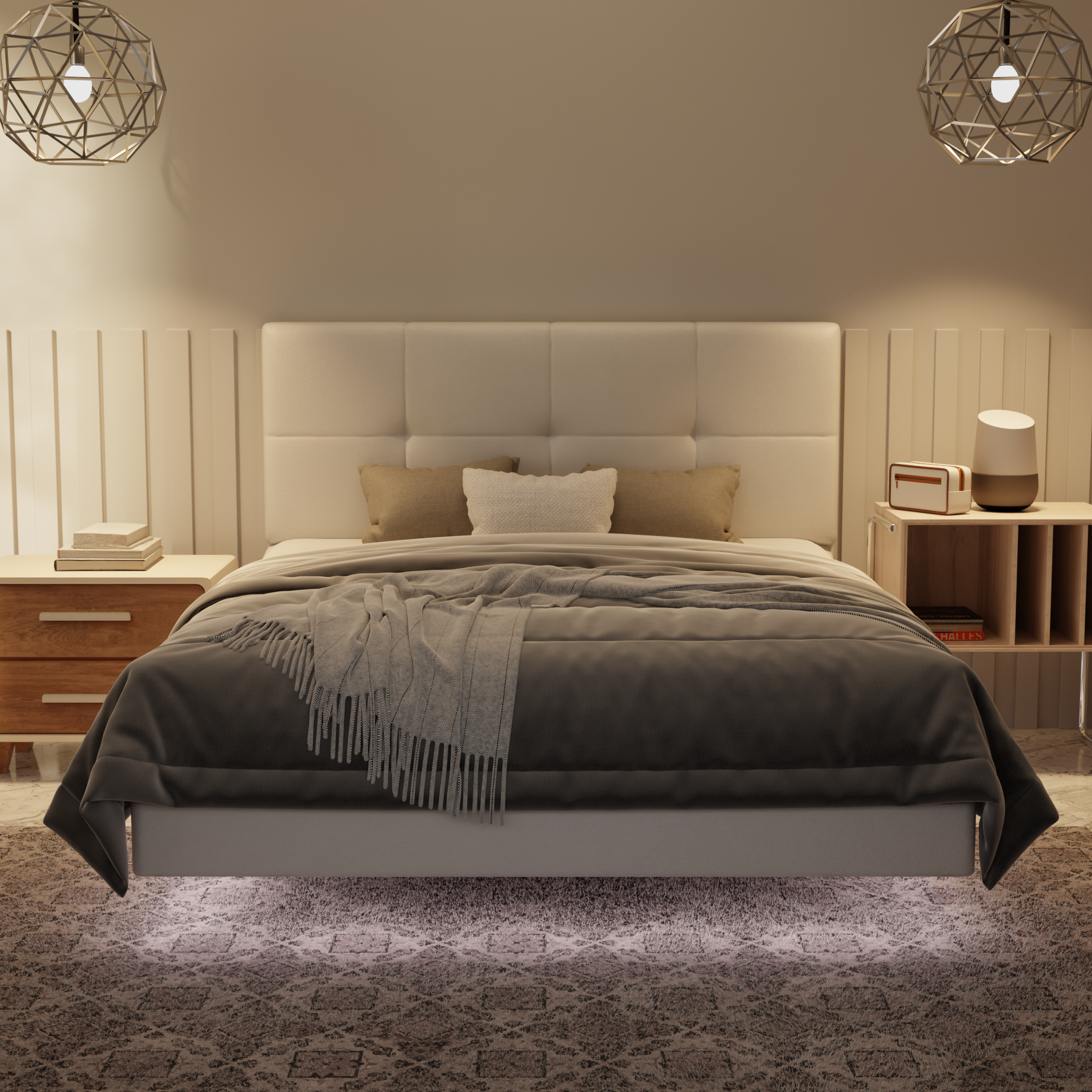 Koane Genuine Leather Floating Bed Frame (With LED) by Esteller
