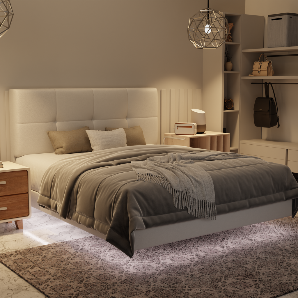 Koane Genuine Leather Floating Bed Frame (With LED) by Esteller
