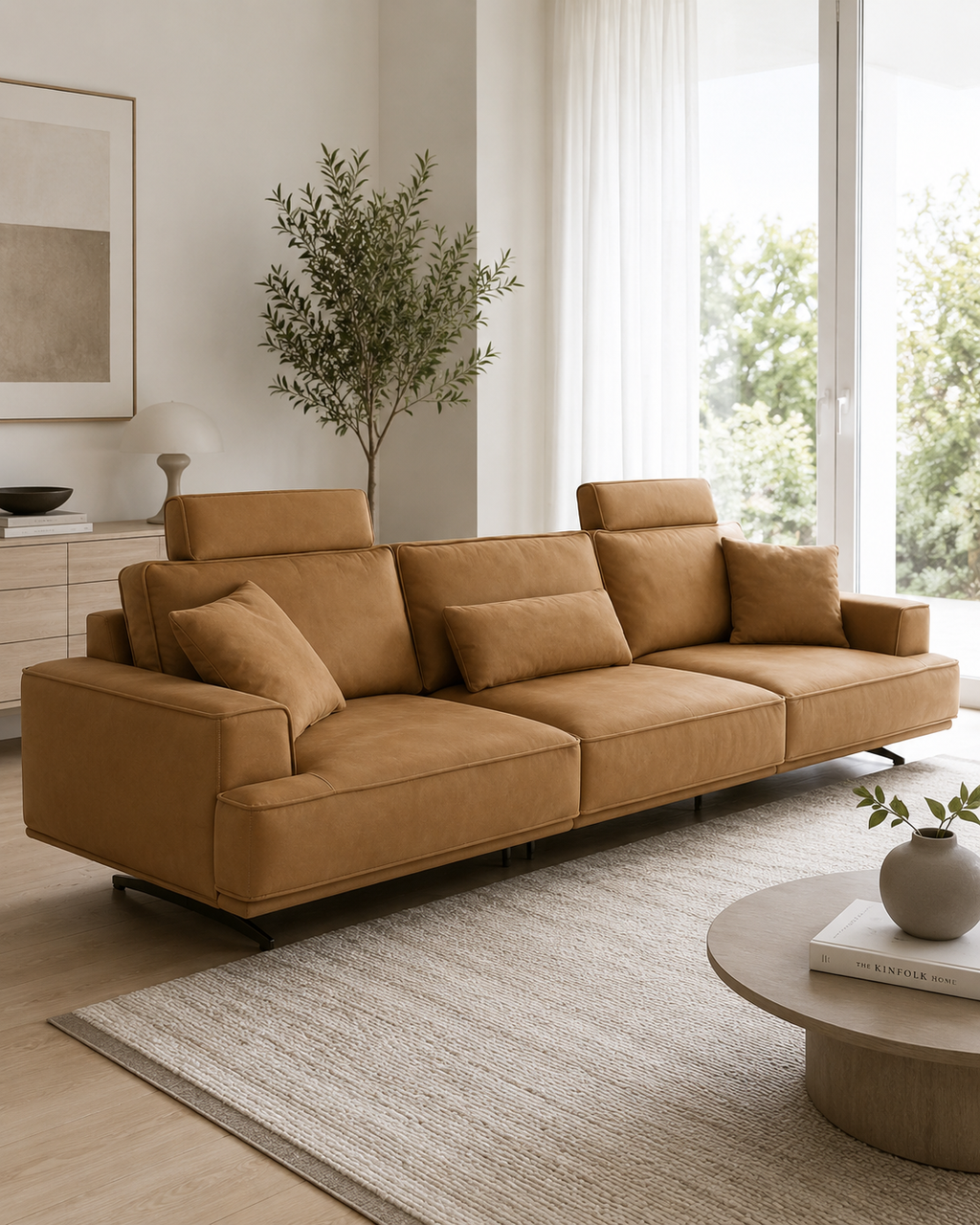 Renwick Leather Adjustable Headrest Sofa