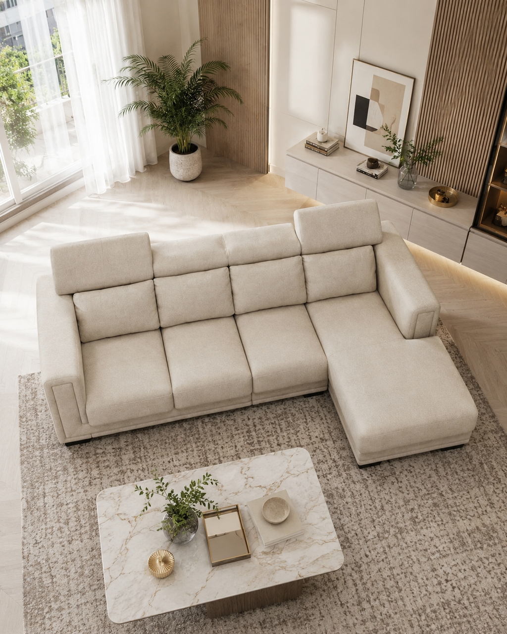 Neroli Fabric Adjustable Headrest L-Shaped Slider Sofa