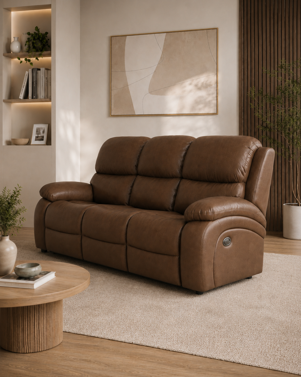 Whitmore Cowhide Half-Leather Recliner Sofa
