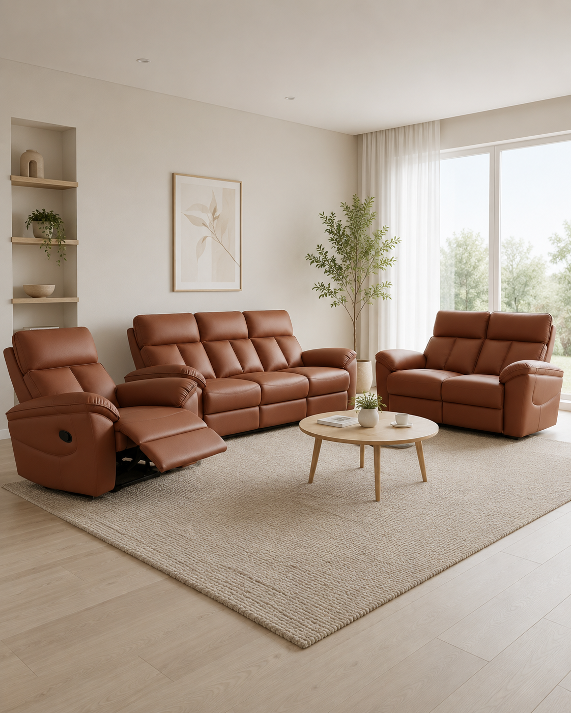 Ravello Genuine Leather Adjustable Headrest Recliner Sofa