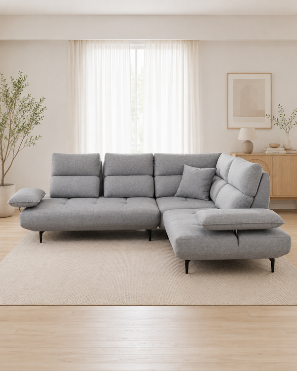 Lucen Fabric Adjustable Backrest & Armrest Corner Sofa
