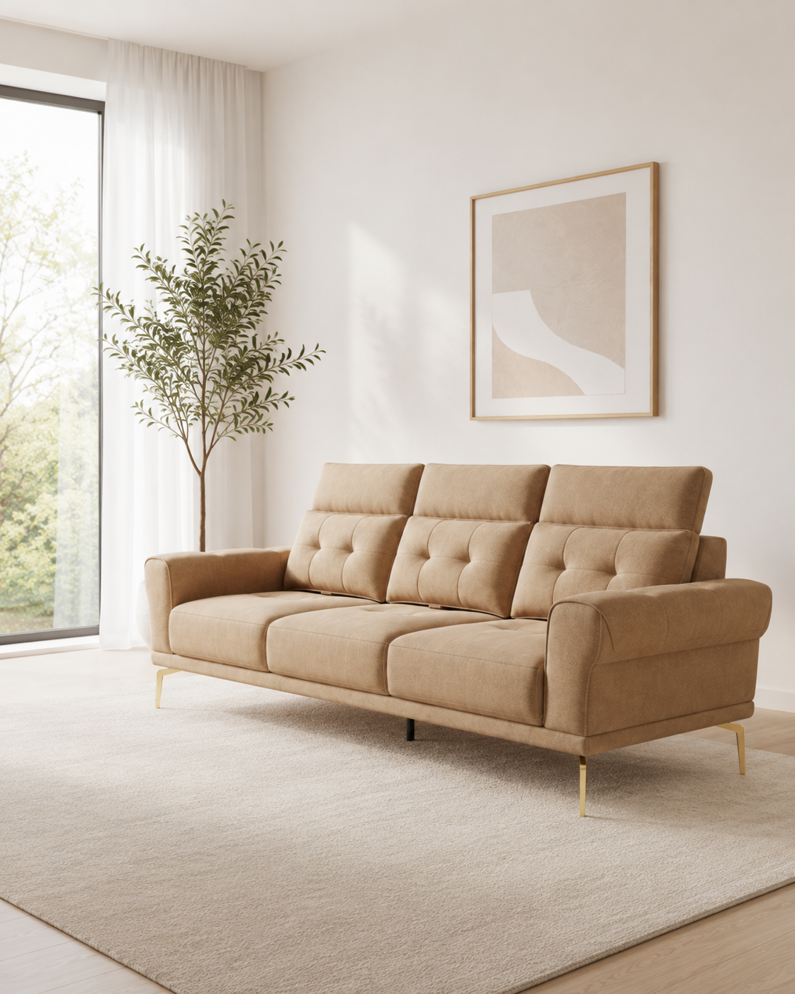 Sable Fabric Adjustable Headrest Sofa