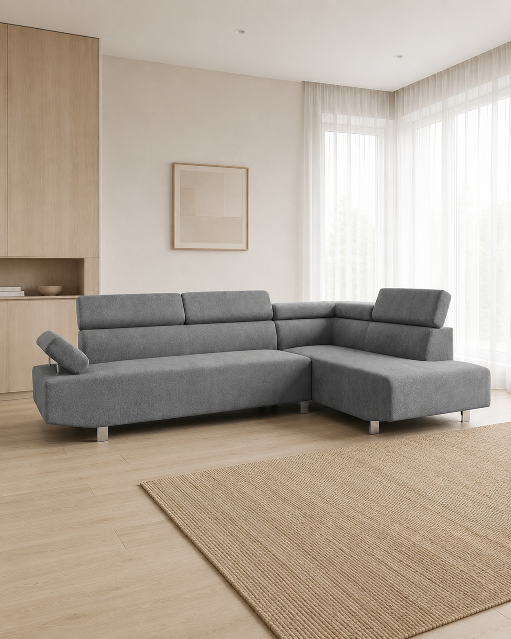 Saylor Fabric Adjustable Headrest & Armrest L-Shaped Sofa
