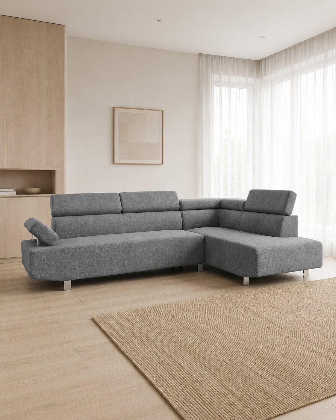 Saylor Fabric Adjustable Headrest & Armrest L-Shaped Sofa
