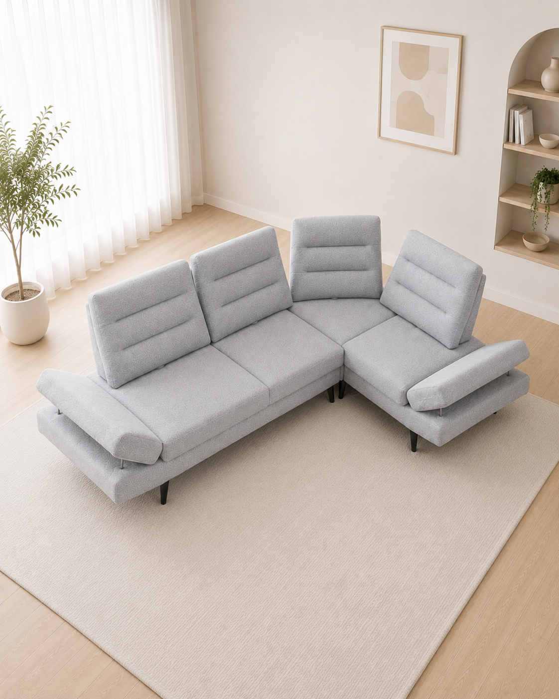 Oriel Fabric Adjustable Backrest & Armrest Corner Sofa