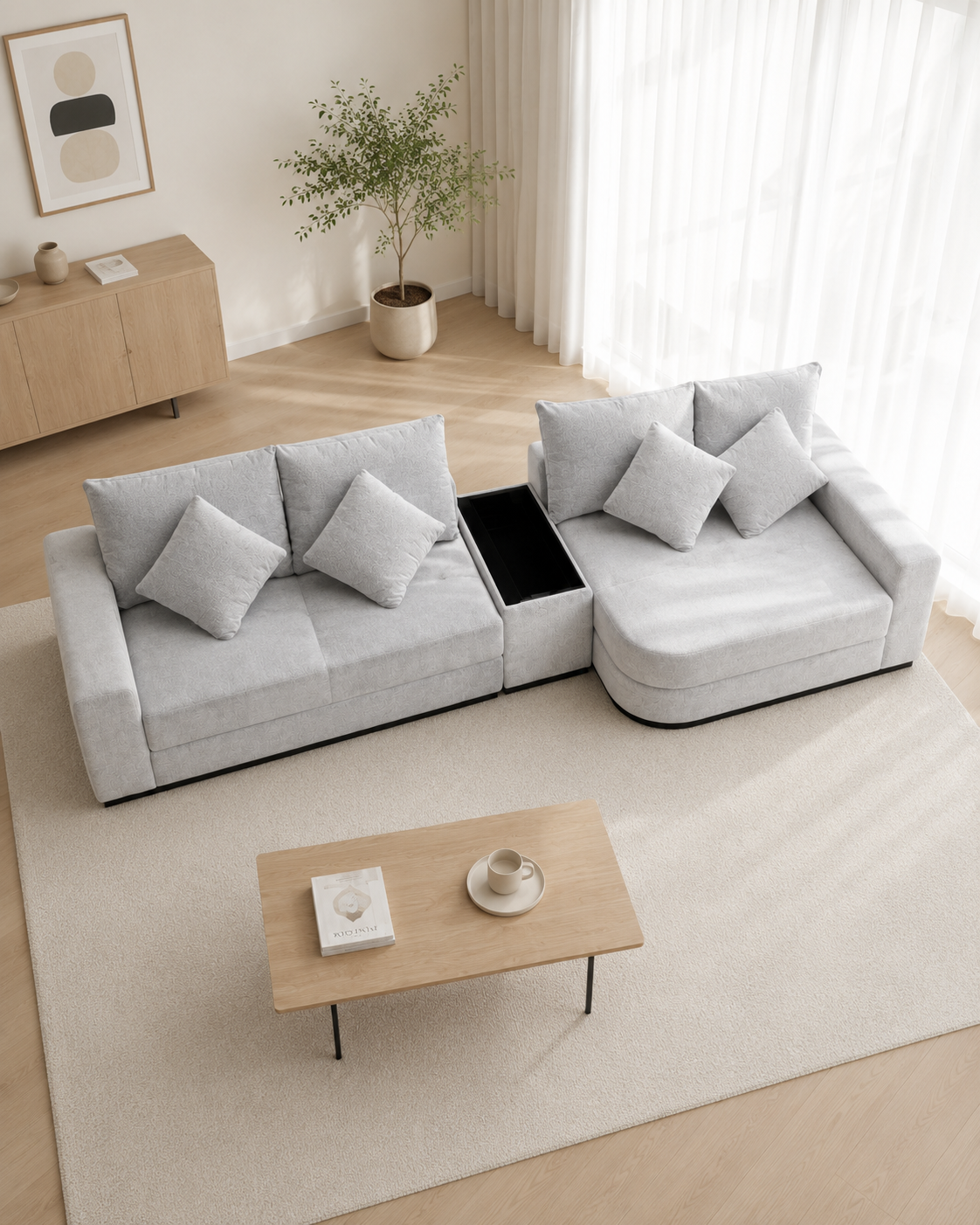 Talia Fabric Adjustable Backrest L-Shaped Sofa