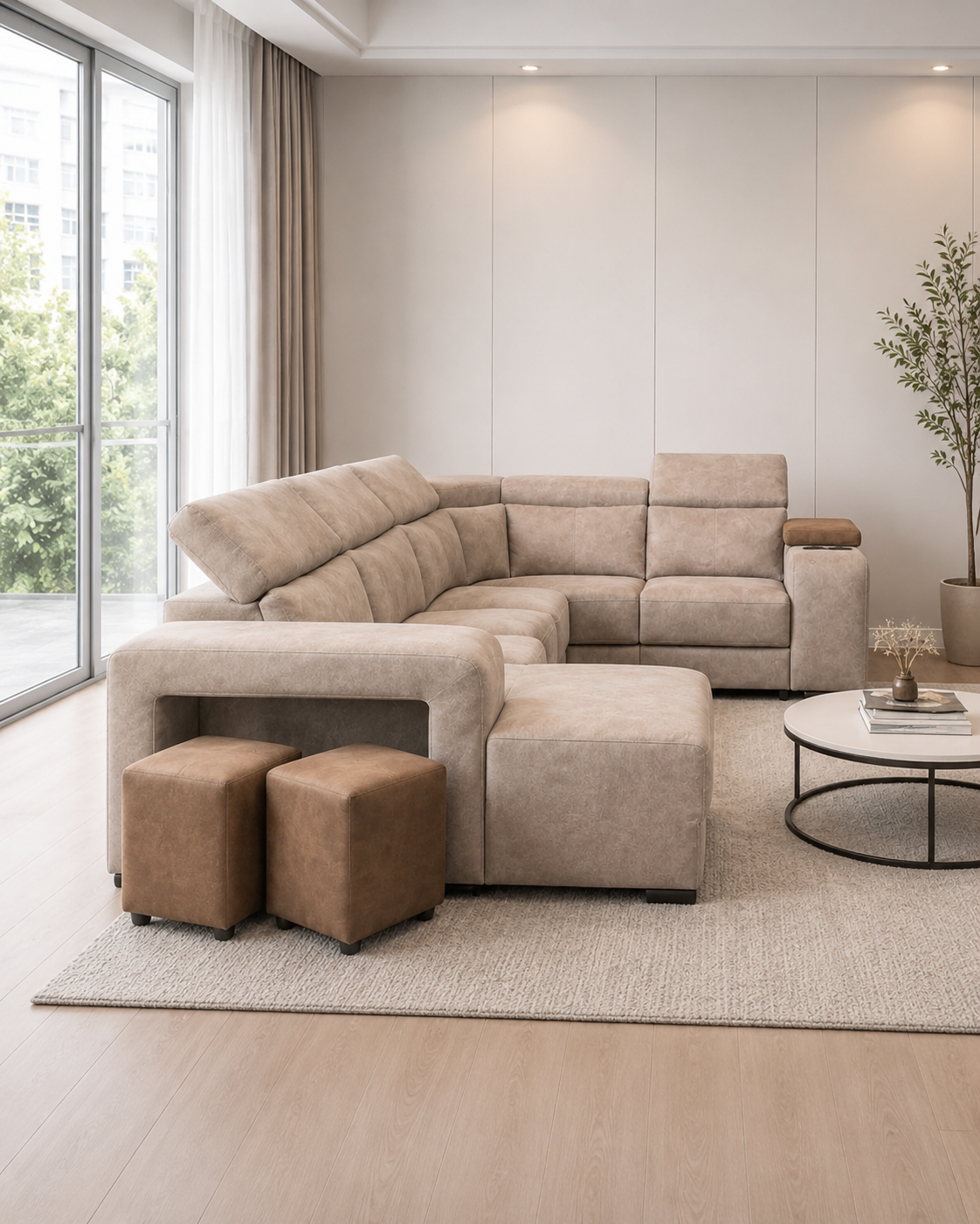 Linden Fabric Adjustable Headrest Sectional Sofa