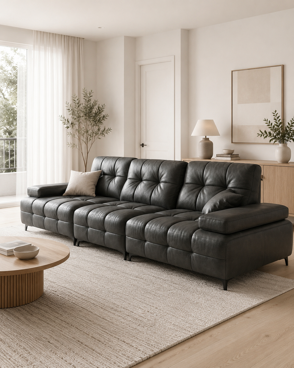 Caspian Leather Adjustable Backrest Sofa