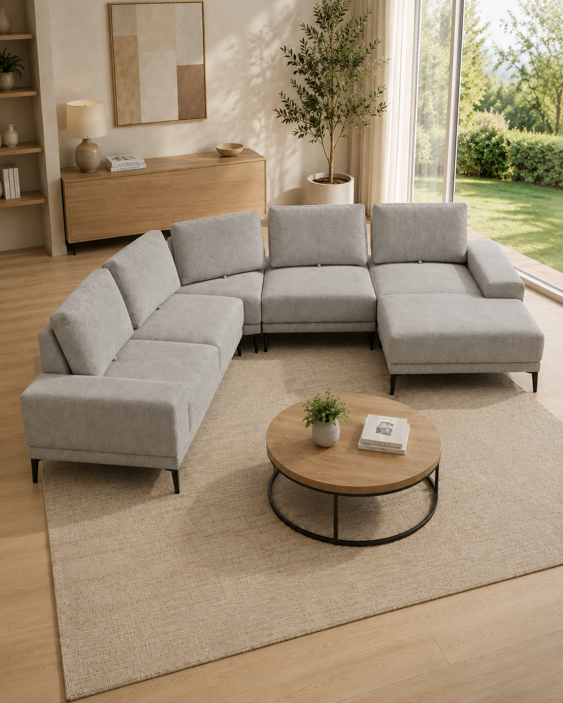Sora Fabric Adjustable Backrest L-Shaped Corner Sofa