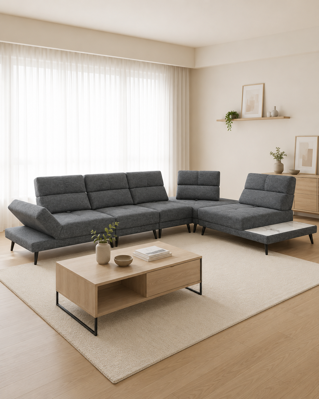 Calder Fabric Adjustable Backrest & Armrest Corner Sofa