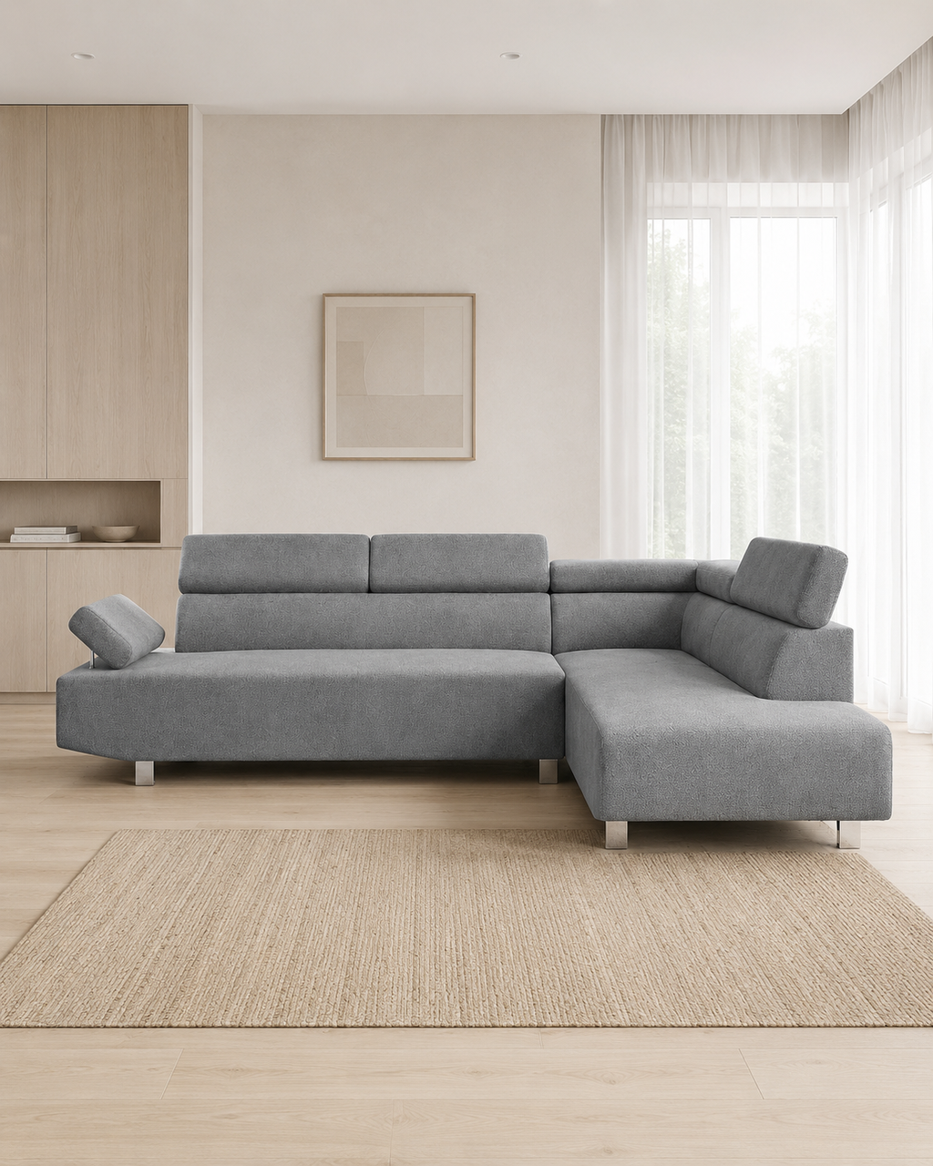Saylor Fabric Adjustable Headrest & Armrest L-Shaped Sofa