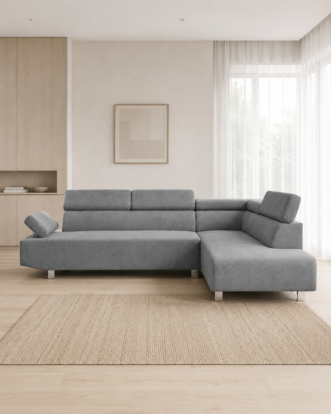 Saylor Fabric Adjustable Headrest & Armrest L-Shaped Sofa