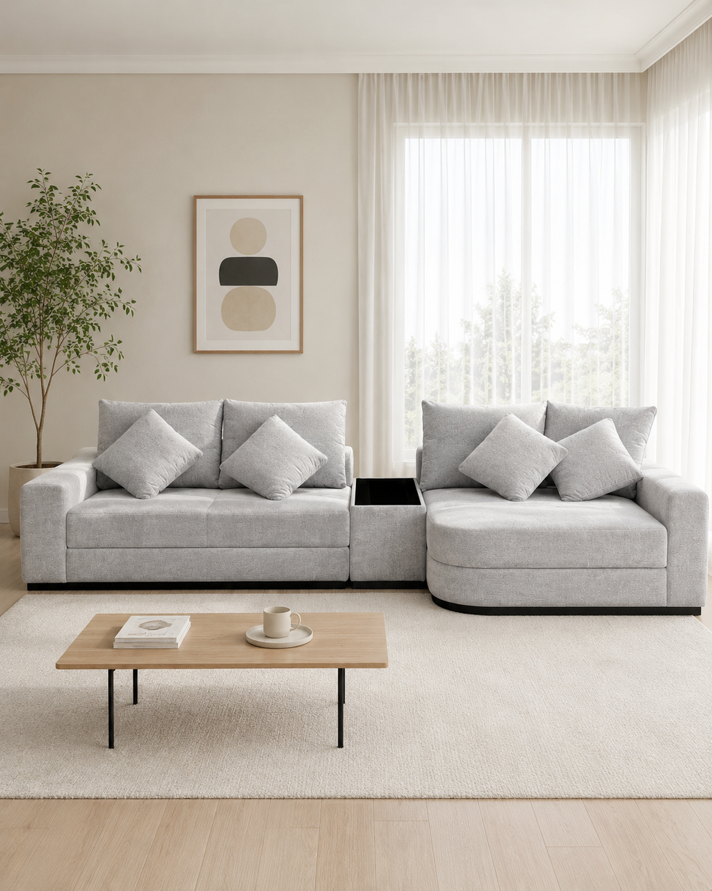 Talia Fabric Adjustable Backrest L-Shaped Sofa