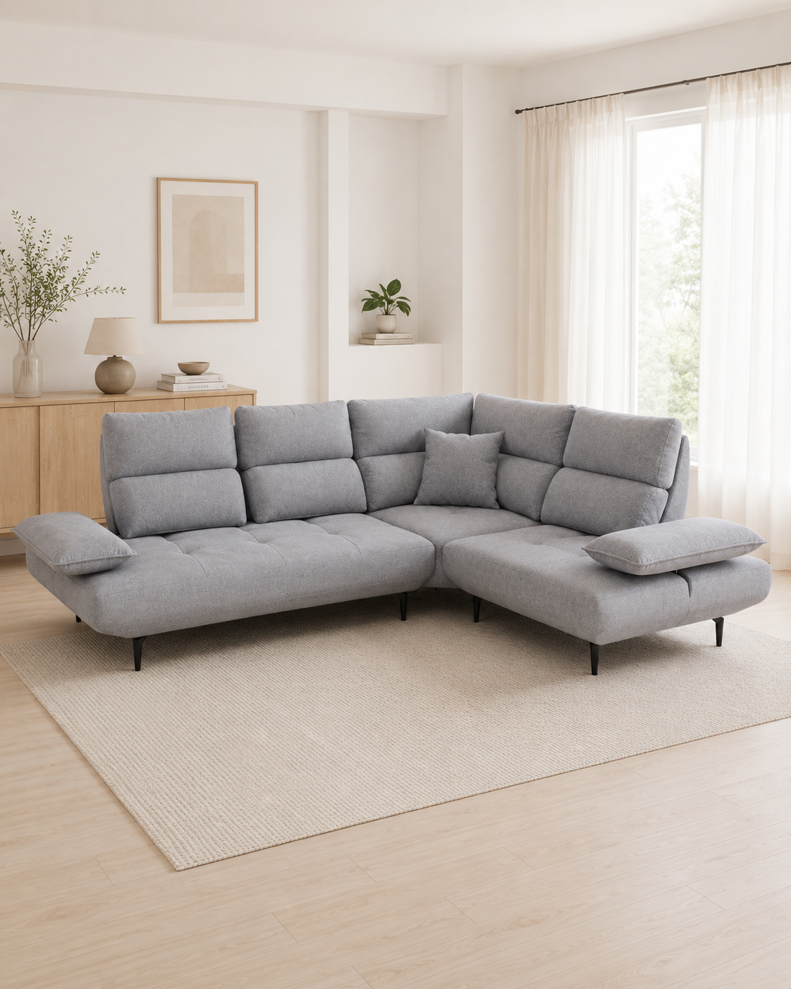 Lucen Fabric Adjustable Backrest & Armrest Corner Sofa