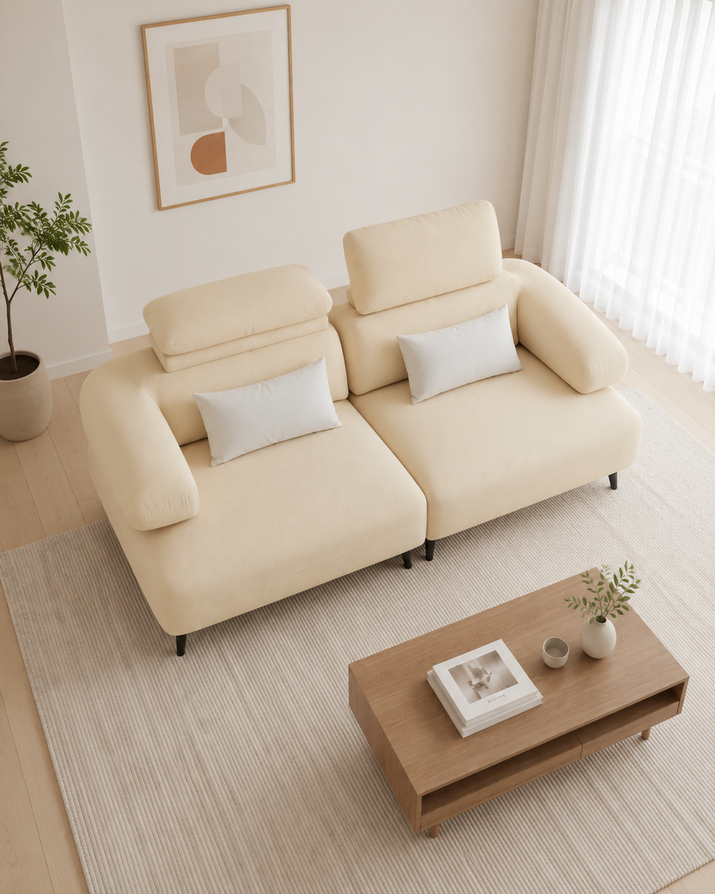 Aubrey Fabric Adjustable Backrest & Headrest Sofa