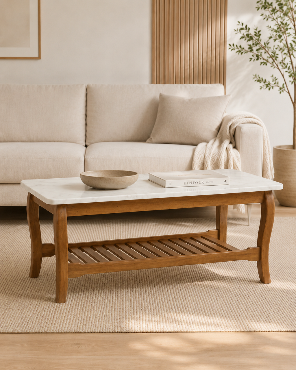 Calla Marble Wooden Coffee Table