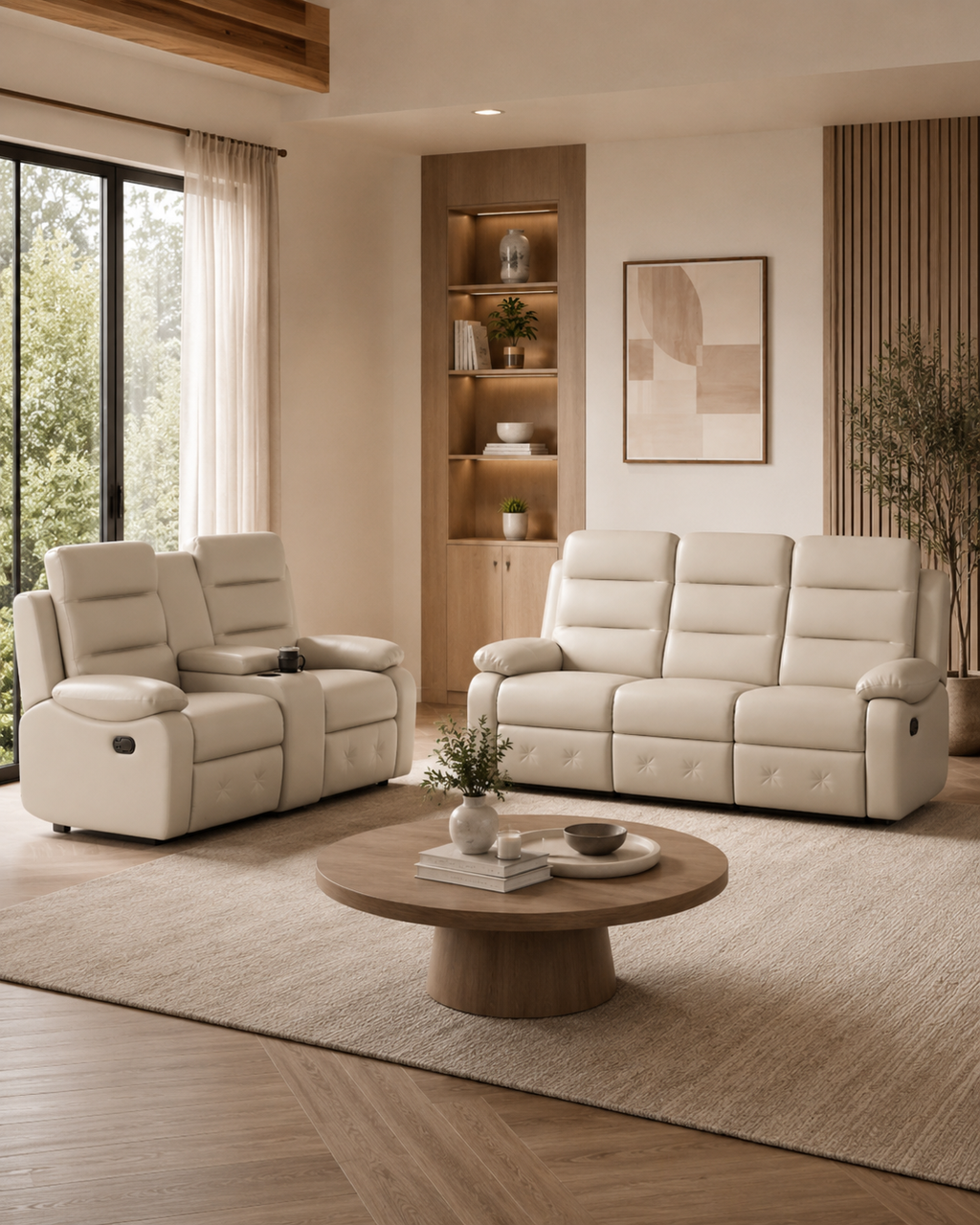 Alderon Cowhide Half-Leather Recliner Sofa